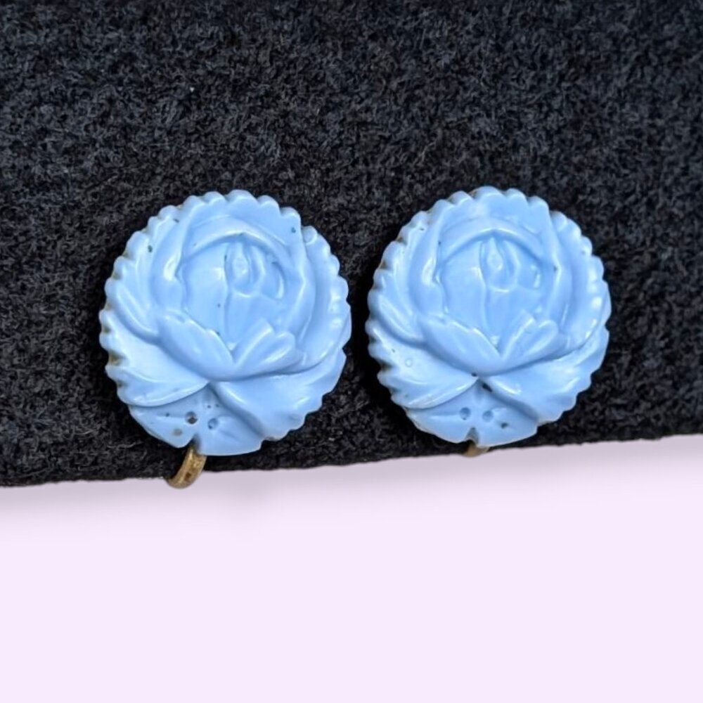 V. Blue Molded Lucite Floral Earrings